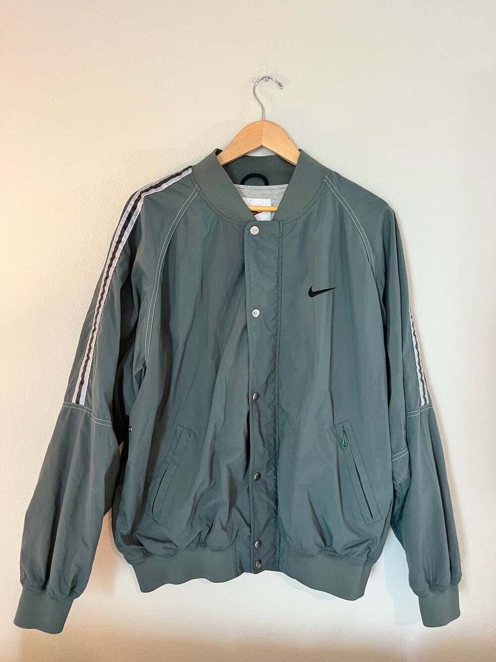 Nike, 90s Vintage Bomber Windbreaker Jacket, Olive Green, Streetwear, Men’s
